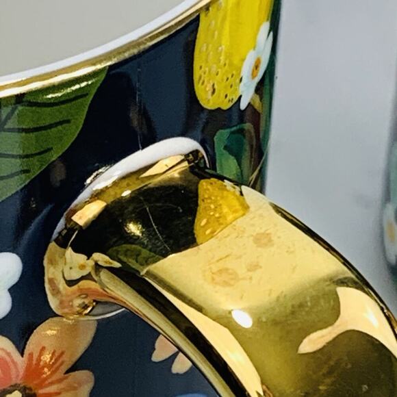 ANTHROPOLOGIE x RIFLE PAPER CO Set 2 Mugs Citrus Grove Black Gold Gild 16 oz EUC - Picture 7 of 8